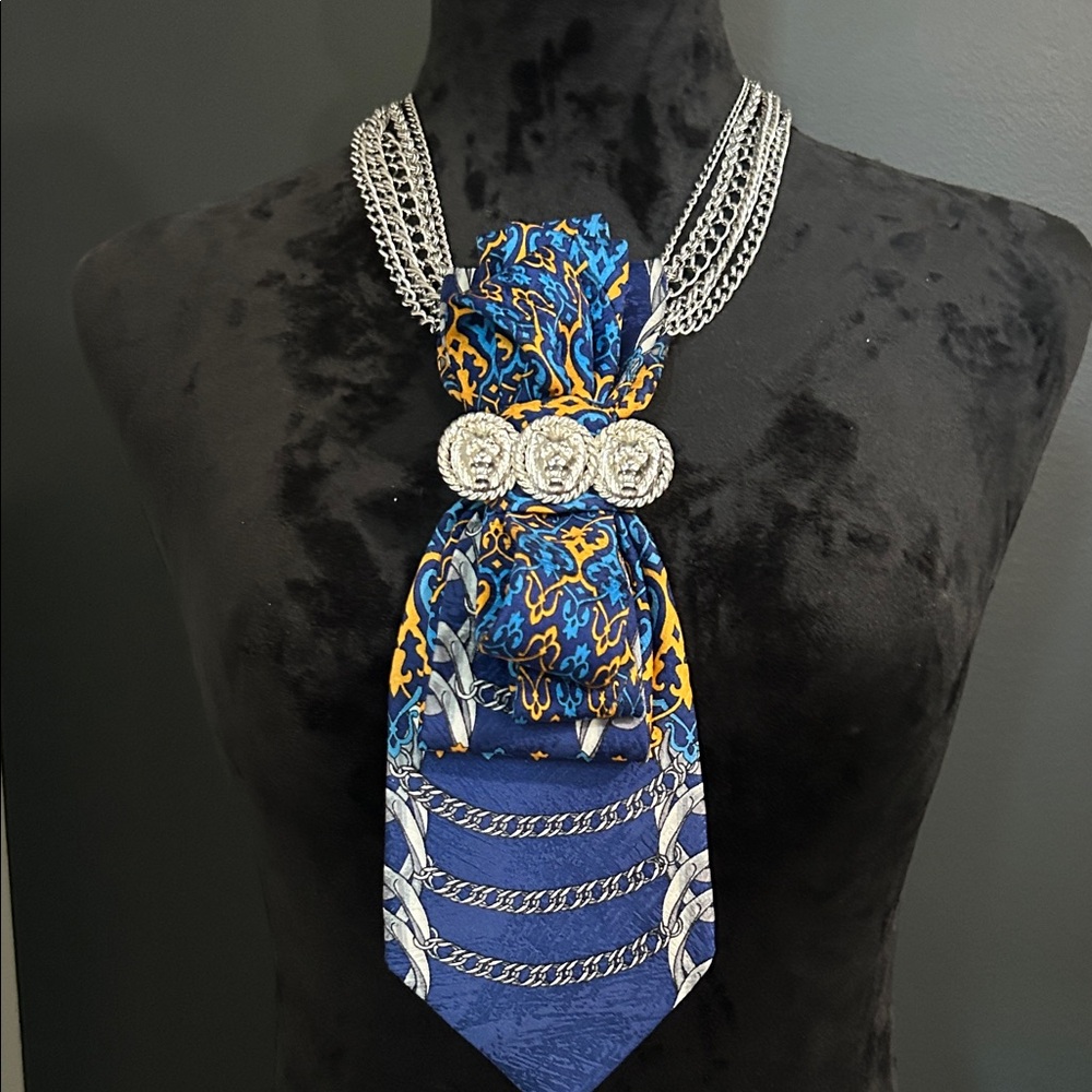 Elegant Silver Necklace with Blue Rush Limbaugh tie.